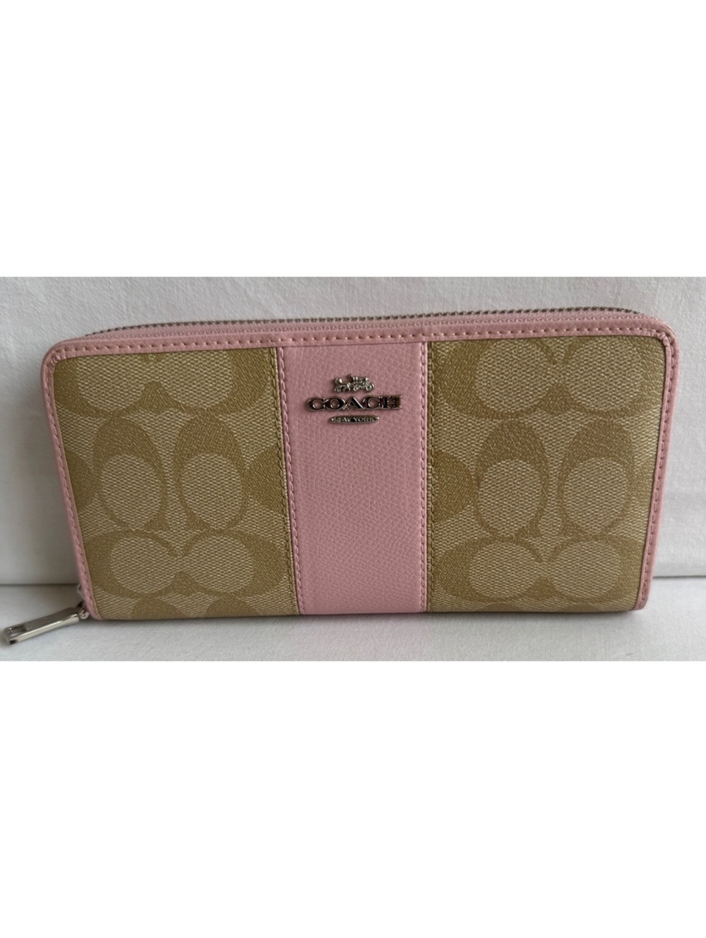 Coach F52859 Signature Canvas Pink Accordion Zip Around Wallet Boxed